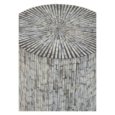 Iridescent Light Blue Mosaic & Wood Round Accent Table