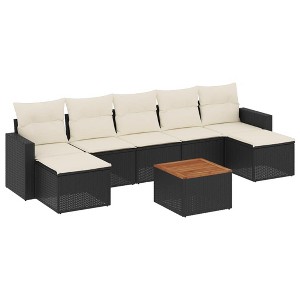 vidaXL 8 Piece Patio Sofa Set with Cushions Black Poly Rattan - Black and Cream - 1 of 4
