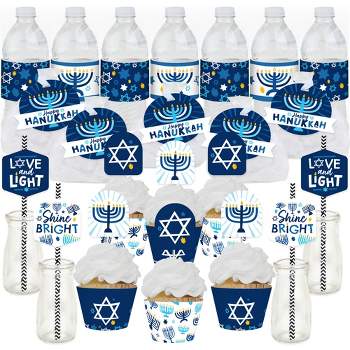 Big Dot of Happiness Hanukkah Menorah - Chanukah Holiday Party Favors and Cupcake Kit - Fabulous Favor Party Pack - 100 Pieces