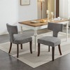 Mid-Century Modern Dining Chairs Set Of 2, Farmhouse Linen Fabric Upholstered Accent Chair with Curved Backrest & Copper Studs Around, Hardwood Frame - 2 of 4