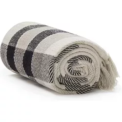 Americanflat 100% Cotton Throw Blanket for Couch - 50x60 - All Seasons Neutral Lightweight Cozy Soft Blankets & Throws for Bed, Sofa or Chair. Indoor or Outdoor [Black, Cream & Beige Plaid]