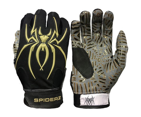 Spiderz Hybrid Tac Palm Baseball/Softball Batting Gloves Adult - Black/Vegas Gold - L