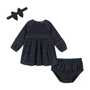 Andy & Evan  Infant  Red Plaid Stretch Cord Ruffle Dress & Bloomer Set - 1 of 4