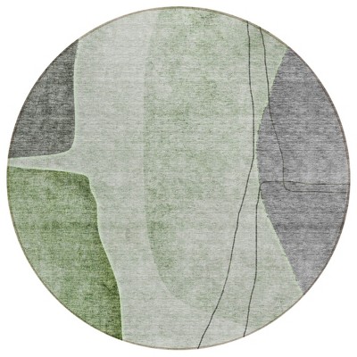 Olive Green And Gray Abstract Washable Indoor Outdoor Area Rug