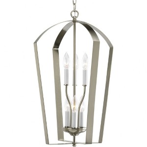 Progress Lighting Gather 6-Light Foyer Fixture, Brushed Nickel, Steel, White Candle Sleeves - 1 of 2