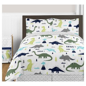 Blue & Green Mod Dinosaur Comforter Set (Full/Queen) - Sweet Jojo Designs , Blue Green White