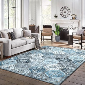 Washable Vintage Oriental Rug Non Slip Low Pile Rug Soft Throw Floor Cover Retro Foldable Indoor Carpet for Living Room Bedroom Playroom Nursery - 1 of 4