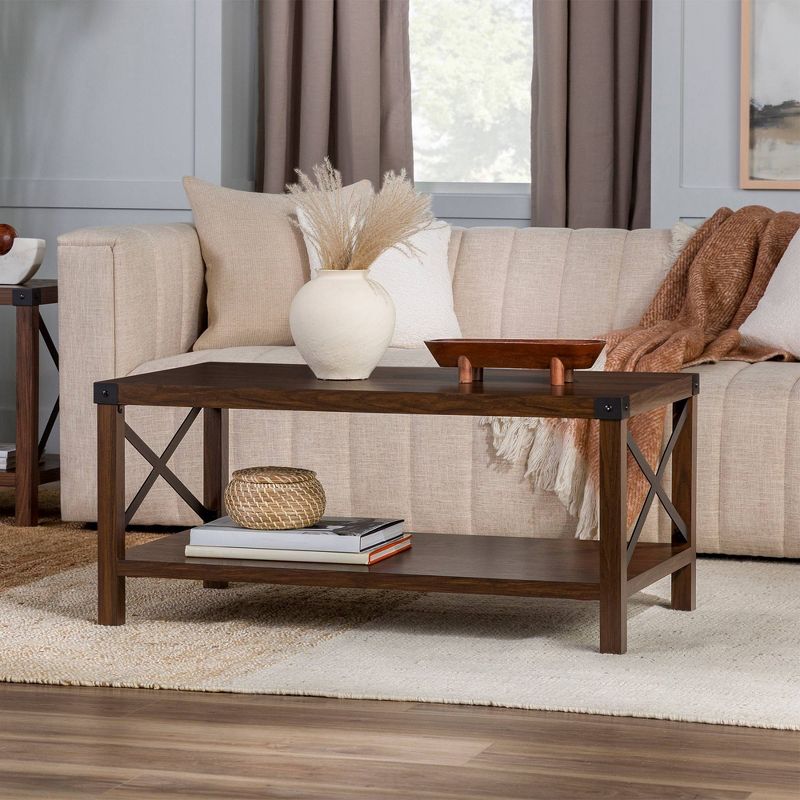 Sophie Rustic Industrial X Frame Coffee Table - Saracina Home, 3 of 16