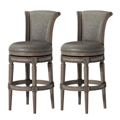 Maven Lane Pullman Upholstered Kitchen Stool with Vegan Leather Cushion Seat, Set of 2