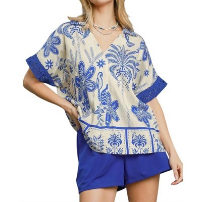 Women's Palm Print V Neck Top - umgee