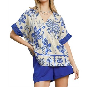 Women's Palm Print V Neck Top - umgee - 1 of 4