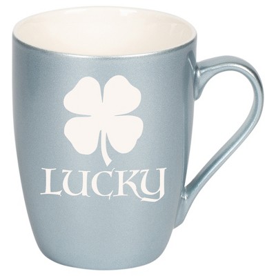 100 North Four Leaf Clover 10 Ounce Frosted Blue Metallic Finish, Comfortably Fits Your Hands, New Bone China Coffee Tea Cup Mug, Lucky