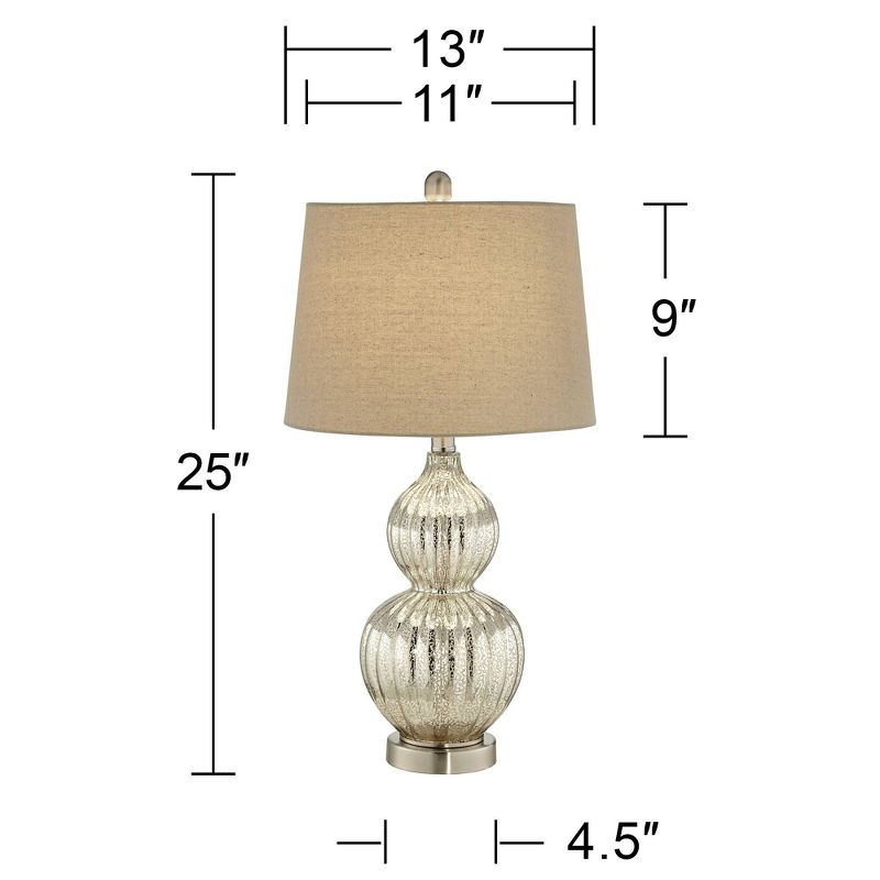 Regency Hill Lili 25" High Fluted Modern Country Cottage Table Lamp Silver Mercury Glass Single Beige Shade Living Room Bedroom Bedside Nightstand, 4 of 9