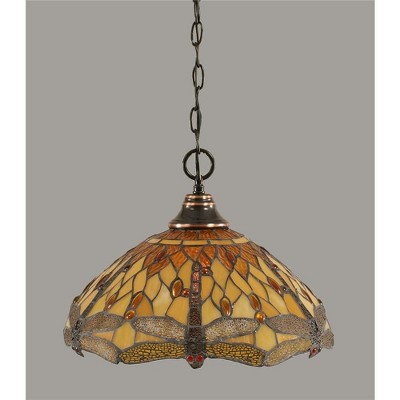 Toltec Lighting Any 1 - Light Pendant in  Black Copper with 16" Amber Dragonfly Art Glass Shade