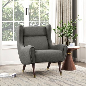 Sapphtopaz Modern Accent Chair with Wingback Design Upholstered Club Chair with Wood Legs & Golden Decor Reading Chair for Living Room, Bedroom - 1 of 4