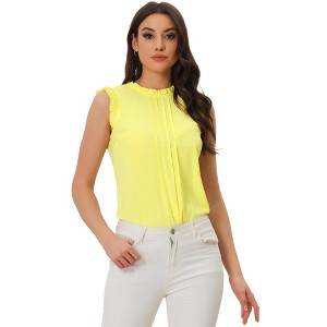 INSPIRE CHIC Women's Ruffled Curved Hem Business Office Vintage Sleeveless Blouse - 1 of 4