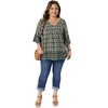 Women's Plus Size Bohe Floral Print V Neck 3/4 Sleeve Dressy Casual Work Tunic Blouses - Agnes Orinda - 3 of 4