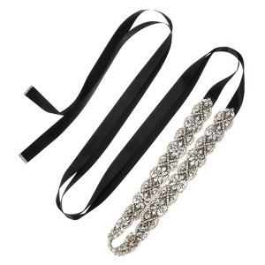 Unique Bargains Handmade Rhinestone Dress Accessories Bridal Belt with Ribbon - 1 of 4