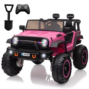 Jojoka 2 Seats 24V Kids Ride on Truck w/ Remote Control, 4 Motors,20" Seat Width, LED Light,Music,High/Low Speeds,Shovel, USB - 1 of 4