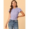 INSPIRE CHIC Women's Dots Print Ruffle Neck Short Sleeve Button Up Shirts - 3 of 4