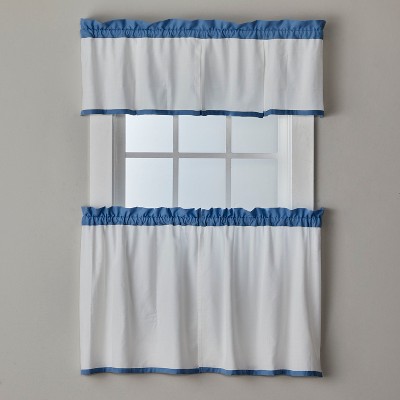 Blue and White Polyester Rod Pocket Bathroom Valance, 56x24