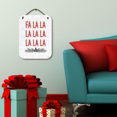 Fa La La Red and White Holiday Hanging Artboard with Twine