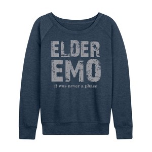 Women's - Instant Message - Elder Emo Never A Phase Lightweight French Terry Wide Neck Long Sleeve Graphic Shirt - 1 of 4