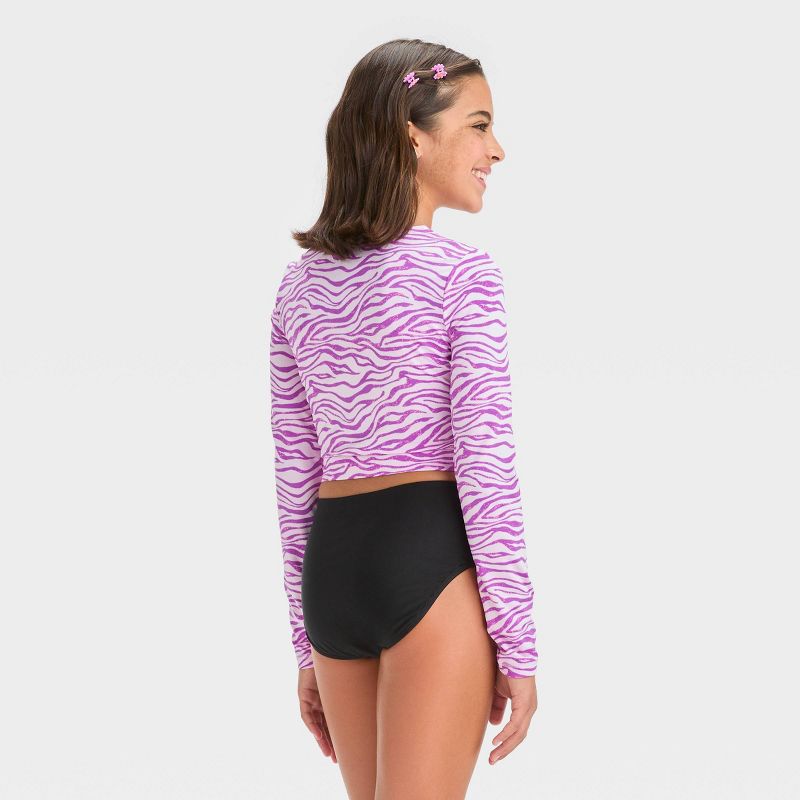 Girls' Zebra Printed Rash Guard Swim Top - art class™ Purple, 4 of 5
