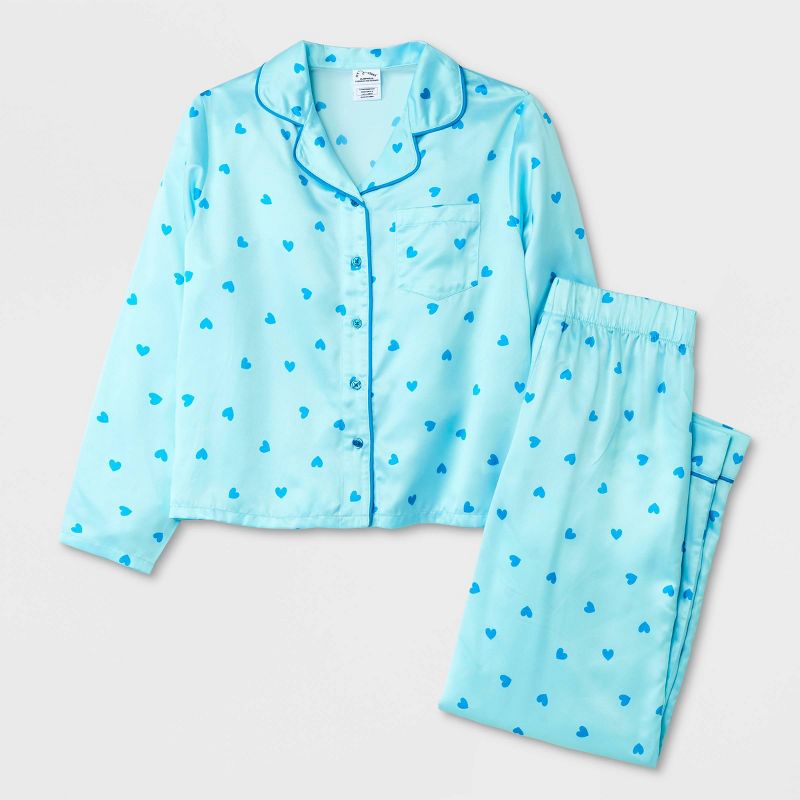 Girls' 2pc Satin Long Sleeve Button Up Pajama Set - art class™, 1 of 7