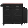Vynxaria 47.2"Farmhouse Kitchen Island with Drop Leaf with Removable Side Racks,Drawers,Towel Rack - for Home Kitchen Dining Room,Black - 2 of 4