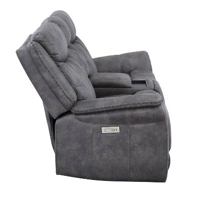 Gray Faux Suede Power Reclining Loveseat with Storage