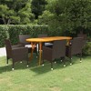 vidaXL Patio Dining Set - 7-Piece Outdoor Furniture Set - Acacia Wood Table and Brown PE Rattan Chairs with Cushions for Garden or Patio - 2 of 4