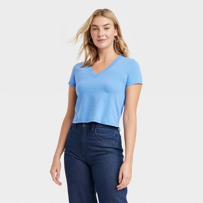 Women's Short Sleeve Rib Scoop Neck T-shirt - Wild Fable™ Indigo