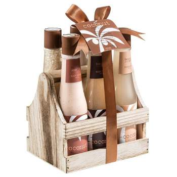 Freida & Joe  Tropical Milky Coconut Fragrance Bath & Body Collection in Wooden Caddie Gift Set Luxury Body Care Mothers Day Gifts for Mom