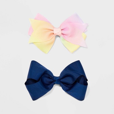 Image of Girls' 2pk Solid Bow Salon Clips - Cat & Jack™ Pink/Blue