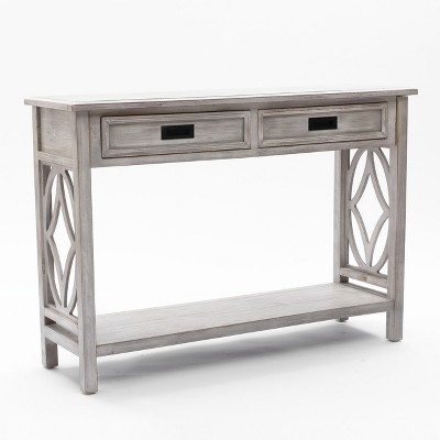 Gray Wood Console Table with Storage and Shelf