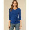 INSPIRE CHIC Women's V Neck 3/4 Sleeves Solid Knitted Buttons Decor Ruched Blouse - 3 of 4
