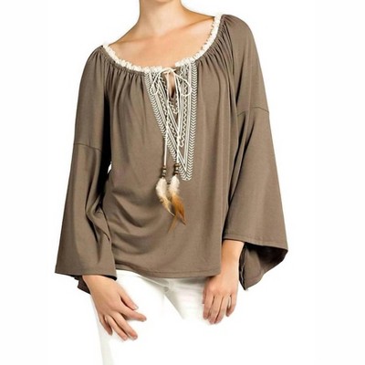 Women's Embroidered Bell Sleeve Knit Top - KORI