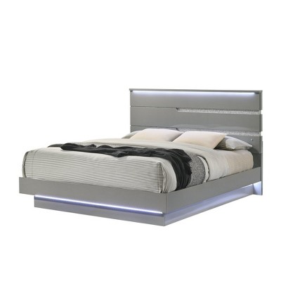 New Classic Furniture,Paradox Lighted Headboard Wood Queen Bed, Gray