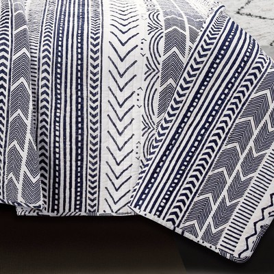 Navy and White Full/Queen Cotton Reversible Quilt Set
