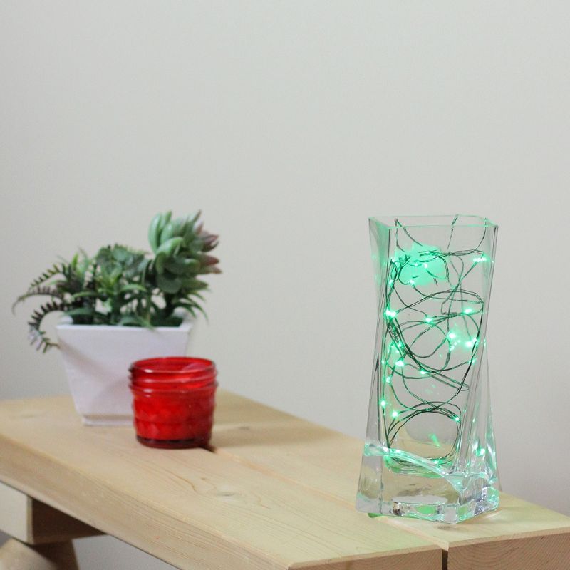 Northlight 30ct Micro Fairy LED Battery Operated String Lights Green - 9.6' Green Wire, 2 of 4