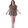 Agnes Orinda Women's Plus Size Chiffon Smock Waist Ditsy Floral Peplum Casual Blouses - 3 of 4