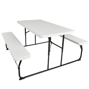 Aghana Digitals Folding Indoor/Outdoor Picnic Table Bench Set with Steel Frame, HDPE Wood-like Top, - 1 of 4