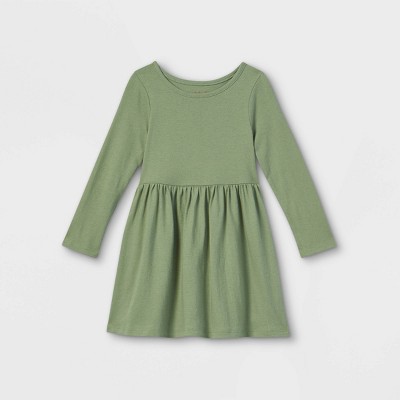 Toddler Girls' Solid Knit Long Sleeve Dress - Cat & Jack™ Green 12M