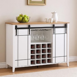 Bar Cabinet, 47" Buffet Server Sideboard with Sliding Barn Doors, Farmhouse Storage Cabinet Cupboard Table with Adjustable Shelf - 1 of 4