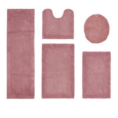 Edge Bath Rug 100% Premium Cotton Ultra-Soft Water Absorbent Tufted Solid Reversible 5 Piece Bathroom Rug Set for Machine Washable Bathmat