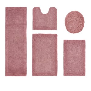Edge Bath Rug 100% Premium Cotton Ultra-Soft Water Absorbent Tufted Solid Reversible 5 Piece Bathroom Rug Set for Machine Washable Bathmat - 1 of 2