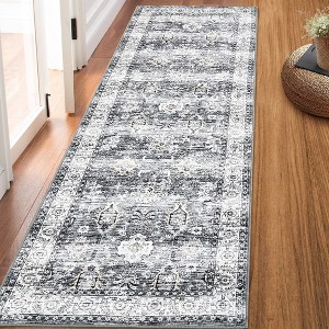 Machine Washable Rug Indoor Vintage Persian Distressed Area Rug Floral Print Throw Rugs for Living Room - 1 of 4