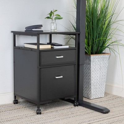 Black Mobile 2-Drawer Lockable File Pedestal with Open Shelf