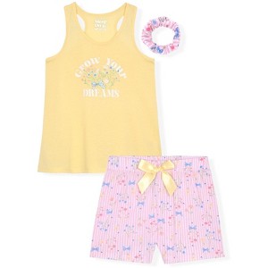 Sleep On It Girls 2-Piece Sleeveless Tank-Top Jersey Pajama Shorts Set with Matching Hair Scrunchie - 1 of 4